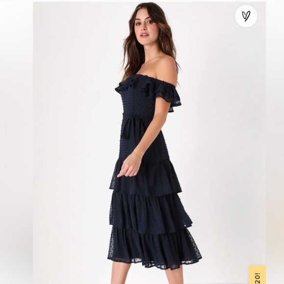 NWT Lulus Dear To My Heart Navy Blue Swiss Dot Tiered Ruffled Mini Dress - M - Picture 5 of 16